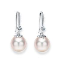 Freshwater Pearl Brass Earring, with Freshwater Pearl, Round, platinum plated, for woman & with cubic zirconia, nickel, lead & cadmium free 