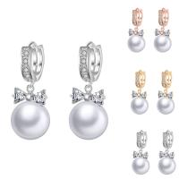 laiton Boucles d'oreilles pendantes Hoop Huggie, avec coquille de mer du sud, Placage, pour femme & avec zircone cubique, plus de couleurs à choisir, protéger l'environnement, sans nickel, plomb et cadmium, 10-20mm, Vendu par paire