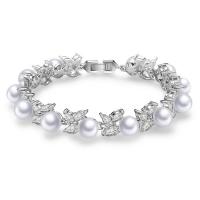 Cultured Freshwater Pearl Brass Bracelet, with Freshwater Pearl, platinum plated, for woman & with cubic zirconia, nickel, lead & cadmium free, 190mm Approx 7.5 Inch 