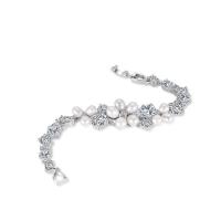 Cultured Freshwater Pearl Brass Bracelet, with Freshwater Pearl, platinum plated, for woman & with cubic zirconia, nickel, lead & cadmium free, 170mm Approx 6.5 Inch 
