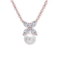 Freshwater Pearl Brass Necklace, with Freshwater Pearl, with 5cm extender chain, plated, oval chain & for woman & with cubic zirconia nickel, lead & cadmium free, 17mm Approx 17.5 Inch 