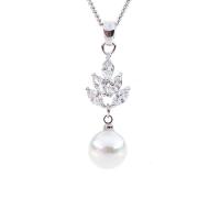 Freshwater Pearl Brass Necklace, with Freshwater Pearl, with 5cm extender chain, platinum plated, twist oval chain & for woman & with cubic zirconia, nickel, lead & cadmium free, 400mm Approx 15.5 Inch 