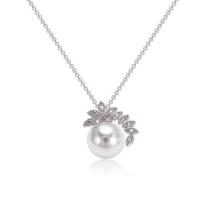 Freshwater Pearl Brass Necklace, with Freshwater Pearl, with 5cm extender chain, platinum plated, oval chain & for woman & with cubic zirconia, nickel, lead & cadmium free, 400mm Approx 15.5 Inch 
