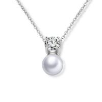 Freshwater Pearl Brass Necklace, with Freshwater Pearl, with 5cm extender chain, plated, oval chain & for woman & with cubic zirconia nickel, lead & cadmium free, 15mm Approx 17 Inch 