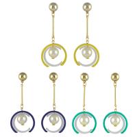 Zinc Alloy Drop Earring, with Plastic Pearl & Acrylic, iron post pin, gold color plated, for woman 