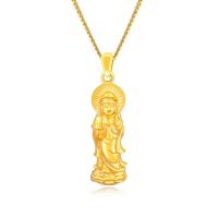 Brass Necklace, with 2inch extender chain, Guanyin, gold color plated, twist oval chain & for woman, 29mm Approx 18 Inch 