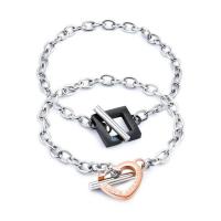 Titanium Steel Bracelet Chain, plated, Unisex & oval chain & for couple & with cubic zirconia, 16mm, 17mm 