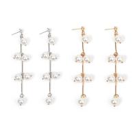 Brass Drop Earring, with Plastic Pearl, plated, for woman 105mm 