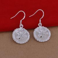 Brass Drop Earring, Flat Round, real silver plated, for woman, lead & cadmium free 