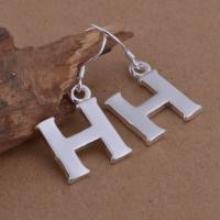 Brass Drop Earring, Letter H, real silver plated, for woman, lead & cadmium free 
