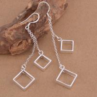 Brass Drop Earring, Rhombus, real silver plated, for woman, lead & cadmium free 