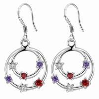 Brass Drop Earring, real silver plated, for woman & with cubic zirconia, lead & cadmium free 