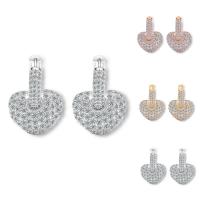 laiton Boucles d'oreilles pendantes Hoop Huggie, coeur, Placage, pour femme & avec zircone cubique, plus de couleurs à choisir, protéger l'environnement, sans nickel, plomb et cadmium Vendu par paire