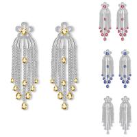 Brass Tassel Earring, plated, for woman & with cubic zirconia nickel, lead & cadmium free 