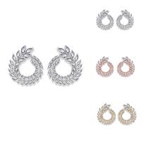 Brass Stud Earring, plated, for woman & with cubic zirconia nickel, lead & cadmium free 