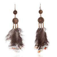 Zinc Alloy Tassel Earring, with Feather, antique copper color plated, Bohemian style & for woman 