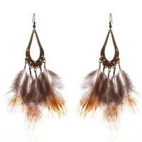 Zinc Alloy Tassel Earring, with Feather, antique gold color plated, Bohemian style & for woman 