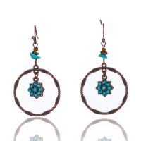 Turquoise Zinc Alloy Earring, with Synthetic Turquoise, antique copper color plated, Bohemian style & for woman & hollow 