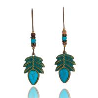 Turquoise Zinc Alloy Earring, with Synthetic Turquoise, plated copper green, Bohemian style & for woman 