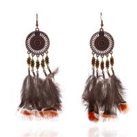 Zinc Alloy Tassel Earring, with Feather & Acrylic, antique copper color plated, Bohemian style & for woman 