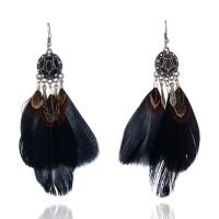 Zinc Alloy Tassel Earring, with Feather, antique silver color plated, Bohemian style & for woman & enamel & with rhinestone 