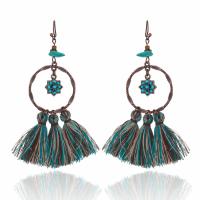 Zinc Alloy Tassel Earring, with Nylon Cord & Synthetic Turquoise, antique copper color plated, Bohemian style & for woman 
