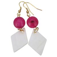 Stainless Steel Drop Earring, with Dyed Jade & White Shell, Rhombus, gold color plated, for woman, 68mm 