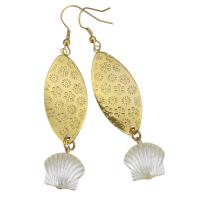 Stainless Steel Drop Earring, with White Shell, Shell, gold color plated, for woman, 78mm 