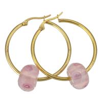 Stainless Steel Hoop Earring, with Lampwork, gold color plated, for woman  