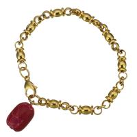 Stainless Steel Bracelet, with Impression Jasper, gold color plated, charm bracelet & round link chain & for woman  Approx 8 Inch 