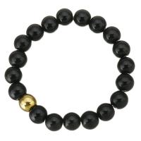 Stainless Steel Bracelet, with Black Agate, gold color plated, for woman  Approx 7 Inch 