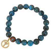 acier inoxydable bracelet, avec Malachite, Logo de la paix, Placage de couleur d'or, bracelet à breloques & pour femme & avec strass 10mm Environ 8 pouce, Vendu par brin