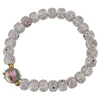 Stainless Steel Bracelet, with Bodhi & Lampwork, gold color plated, for woman  Approx 7 Inch 