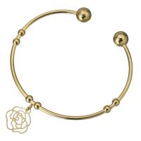 Stainless Steel Cuff Bangle, Flower, gold color plated, for woman 2mm, 8mm, Inner Approx 