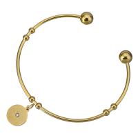 Stainless Steel Cuff Bangle, Flat Round, gold color plated, for woman & with rhinestone 2mm, 8mm, Inner Approx 