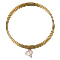 Stainless Steel Bangle, with Rose Quartz, gold color plated, for woman & 6mm, Inner Approx 68mm 