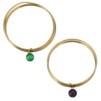 Stainless Steel Bangle, with Dyed Jade, gold color plated, for woman 2mm, Inner Approx 68mm 
