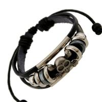 Cowhide Bracelets, with Linen & Non Magnetic Hematite & Zinc Alloy, Skull, plated, Unisex & adjustable &  Approx 6.7-12 Inch 