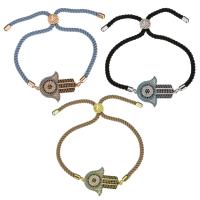 laiton bracelet, avec corde en nylon, Main de Fatma, Placage, réglable & pavé de micro zircon & pour femme, plus de couleurs à choisir 3mm Environ 5-8 pouce, Vendu par brin
