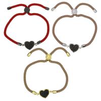 Brass Bracelet, with Nylon Cord, Heart, plated, adjustable & micro pave cubic zirconia & for woman 3mm Approx 5-8 Inch 