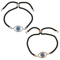 Brass Bracelet, with Nylon Cord & Resin, Horse Eye, plated, evil eye pattern & adjustable & micro pave cubic zirconia & for woman 3mm Approx 5-10 Inch 