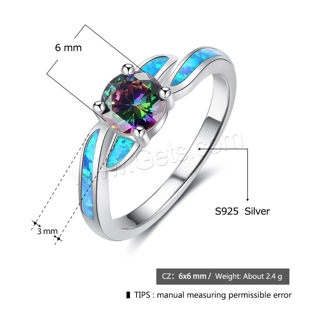 925 Sterling Silver Finger Ring, with Opal, different size for choice & for woman & with cubic zirconia, 3mm, 6mm, Sold By PC