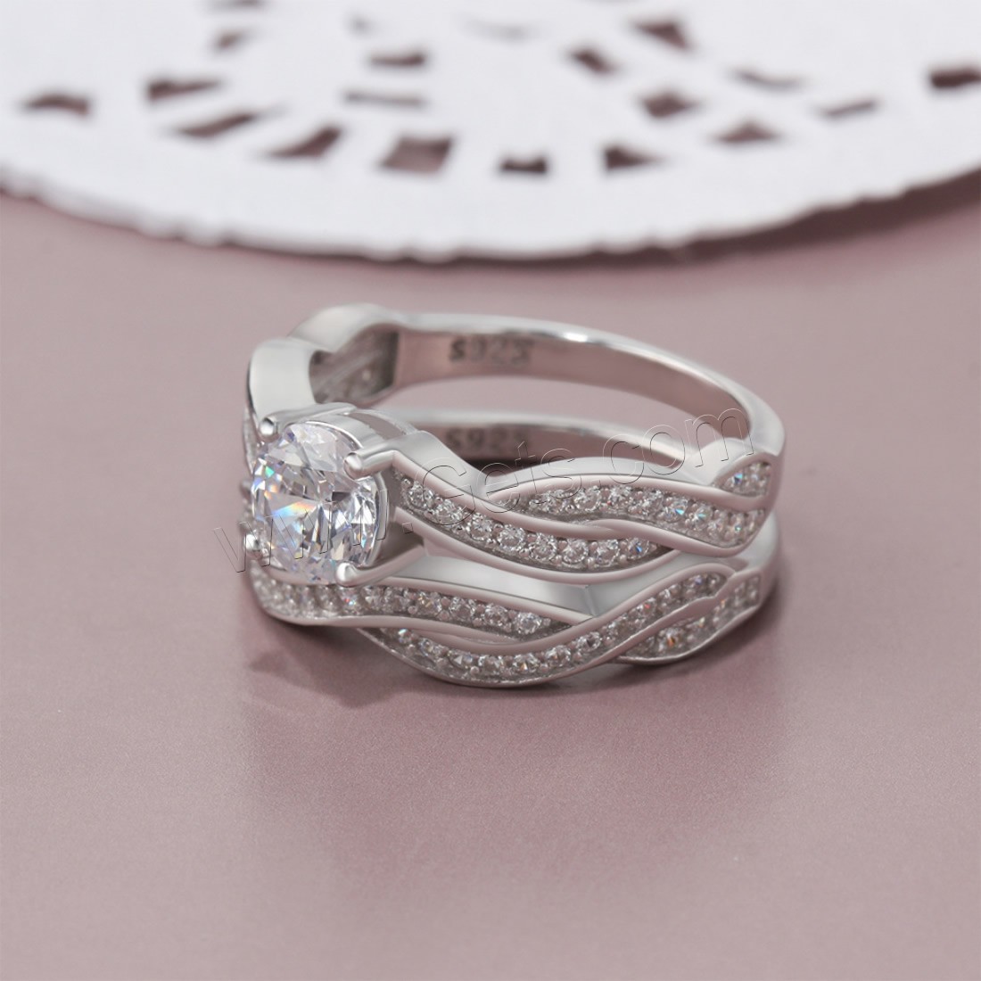 Серебряное кольцо указан, Серебро 925 пробы, разный размер для выбора & инкрустированное микро кубического циркония & Женский, 4mm, 6mm, 2ПК/указан, продается указан