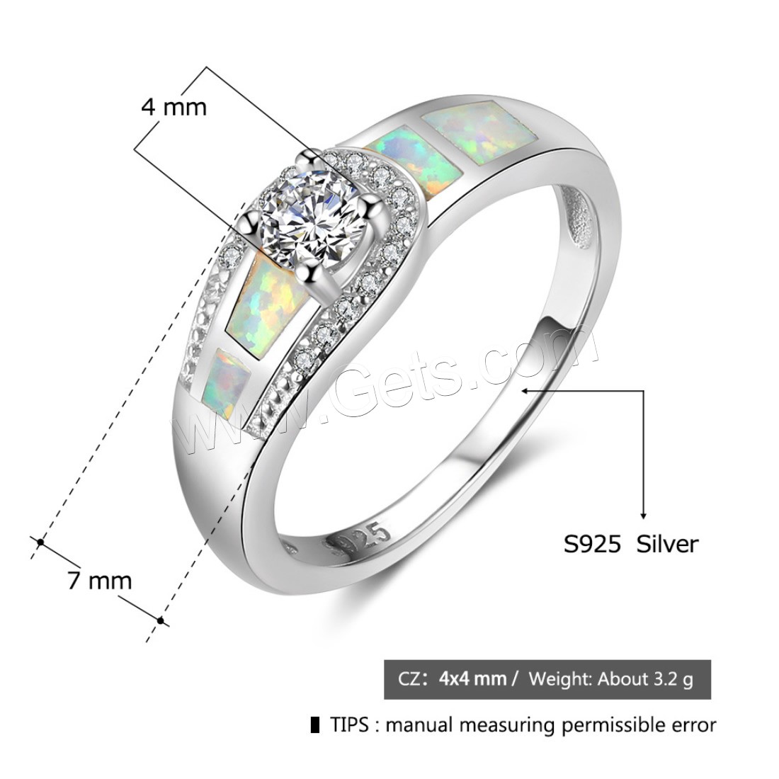 925 Sterling Silver Finger Ring, with Opal, different size for choice & micro pave cubic zirconia & for woman, 7mm, 4mm, Sold By PC