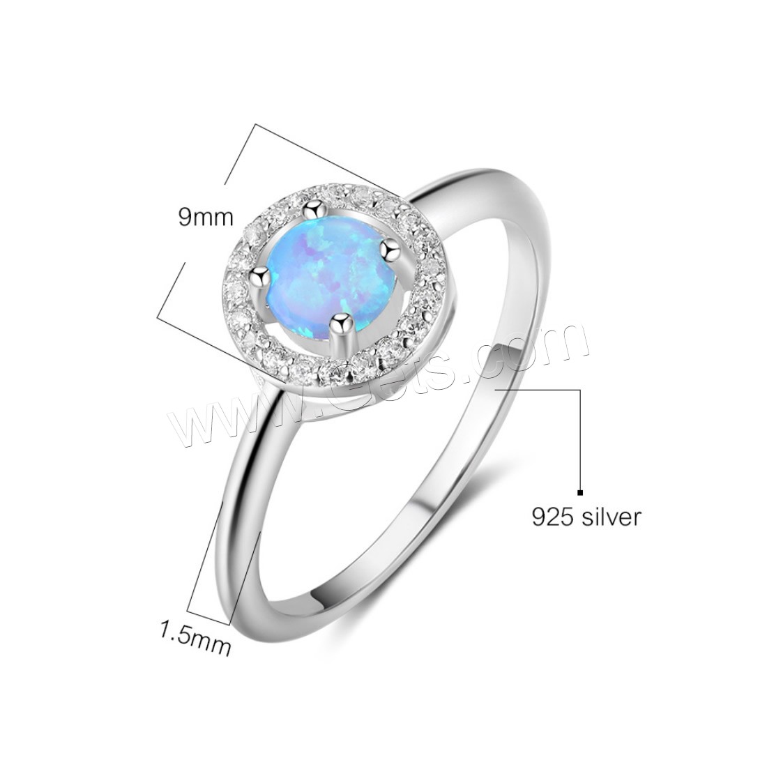 925 Sterling Silver Finger Ring, with Opal, Flat Round, different size for choice & micro pave cubic zirconia & for woman, 1.5mm, 9mm, Sold By PC