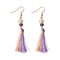 Nylon Cord Tassel Earring, with Crystal, iron earring hook, gold color plated, for woman & faceted 