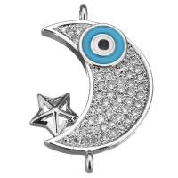 Evil Eye Jewelry Connector, Brass, with Resin, Moon and Star, platinum plated, evil eye pattern & micro pave cubic zirconia & 1/1 loop Approx 0.9mm 