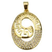 Cubic Zirconia Micro Pave Brass Pendant, Flat Oval, real gold plated, micro pave cubic zirconia & hollow Approx 