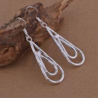 Brass Dangle Earring, Teardrop, real silver plated, for woman, lead & cadmium free 