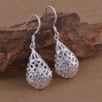 Brass Dangle Earring, Teardrop, real silver plated, for woman & hollow, lead & cadmium free 